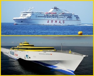 Das Schiff von Armas und der Trimaran von Fred Olsen: Narrentransporte und Bordparties. Fotos: La Palma 24/Fred Olsen