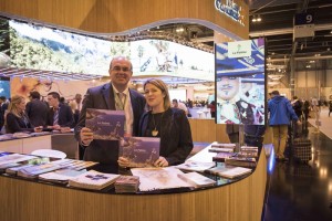 Verhandlungsmarathon auf der FITUR in Madrid: La Palmas Präsident Anselmo Pestana und Inseltourismusrätin Alicia Vanoostende. Foto: Cabildo