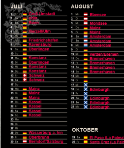 Tourneeplan 2016: die Mammut-Tour durch fünf Länder ohne jede Subvention von offizieller Seite, war wieder einmal nur mit Hilfe von Freunden möglich.