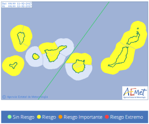 Alarmstufe Gelb auf den Kanaren: Auch La Palma ist betroffen. Grafik: staatliche Wetteragentur AEMET