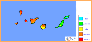 Das Waldbrandrisiko auf La Palma nimmt derzeit täglich zu: Hier die Karte der AEMET für Sonntag, 16. Juli 2017.