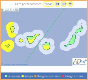 Bis Dienstagnacht bleibt der gelbe Alarm für Wind, Welle und Regen: Erst am Mittwoch zeigen die Grafiken der AEMET La Palma wieder im grünen Bereich.