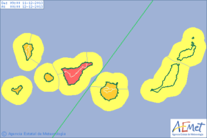Mittwoch, 11. Dezember: Auf La Palma ist wieder Alarmstufe orange. Der Starkregen ist jetzt nach Teneriffa weitergewandert.