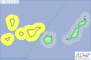 Gute Nachricht: Soeben hat die AEMET den orangenen Windalarm für La Palmas Westküste aufgehoben. Es bleiben bis Sonntag abend die Küstenphänomene mit Alarm Gelb.
