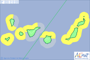 Nur heute: Küstenphänomene im Westen der Insel. Grafik: AEMET