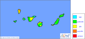 AEMET-Waldbrand-Prognose für Samstag, 28. Juni 2014: Auf der ganzen Insel herrscht Gefahrenstufe gelb, im Norden und Nordosten sogar rot - das beudetet "sehr hoch".