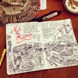 Steve Simpson-Skizze von El Remo: Begeisterung für palmerische Spezialitäten ins Sketch-Book gebannt.