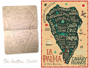 #Onthedraw: Auf La Palma fertigte Steve Simpson die Skizze (links) an - zuhause in Irland entstand diese etwas andere Karte von La Palma. Fotos: Steve Simpson