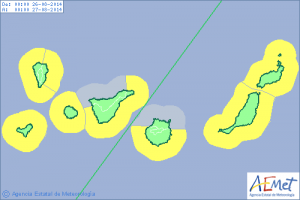 Am Dienstag und Mittwoch: gelber Alarm wegen Küstenphänomenen. Grafik: AEMET
