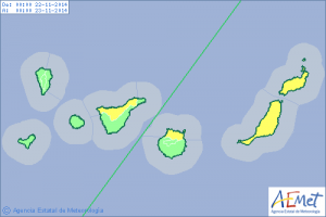 Aktualisierte Vorhersage für Samstag, 22. November: La Palma wieder im grünen Bereich. Grafik: AEMET