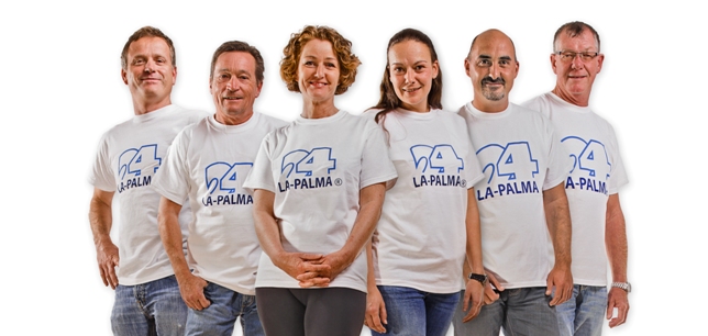 Das Team von La Palma 24-Mietwagen: (v.l.n.r.) Miki, Roland, Heidrun, Dörthe, .... und Roland. Das sind die Leute, die Ihnen am Flughafen die Mietautos übergeben und im Büro für den reibungslosen Ablauf der Buchung sorgen.