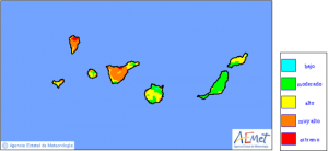 Waldbrand-Risiko: Auf La Palma leicht zurückgegangen, aber immer noch im gefährlichen Bereich. Grafik: AEMET