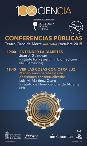 Ankündigung der öffentlichen Vorträge: Mittwoch, 7. Oktober 2015, im Teatro Circo de Marte.