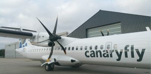 Fällt auf: Der neue ATR72-500 von Canaryfly mit seinen sechsschaufligen Propellern. Foto: Canaryfly