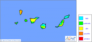 Waldbrand-Risiko-Warnkarte der staatliche Wetteragentur: Auf La Palma