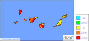 Waldbrand-Risiko-Karte der AEMET: La Palma im roten, also extremen Bereich.