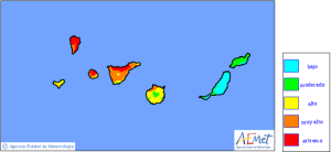 Waldbrand-Risiko-Karte der staatlichen Wetteragentur: La Palma ist im extremen Bereich! Grafik: AEMET