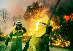 Lebensgefährlicher Job: Fire-Fighter des Inselumweltamtes, der BRIF, der Feuerwehr von La Palma und der Caldera-Verwaltung kämpfen am Boden gegen die Flammen. Foto: BRIF