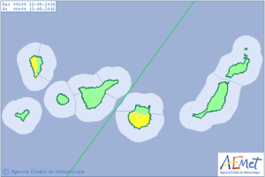 Die AEMET-Grafik zeigt´s: Heute im Westen von La Palma immer noch extrem hohe Temperaturen - am morgigen Samstag wird´s wieder etwas kühler.