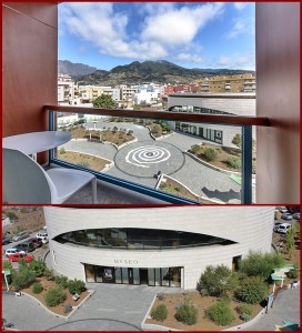 Hotel Benahoare Los Llanos: Von den Balkonen sieht man übers MAB und die Stadt bis in die Berge. Das bild unten zeigt die Parkplätze gleich hinterm Museum. Foto: La Palma 24