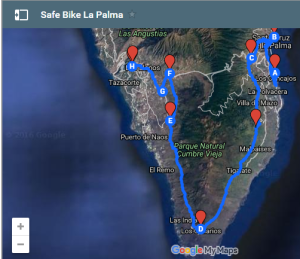 Safe Bike-Strecke: 70 Kilometer vom Osten in den Westen von La Palma.