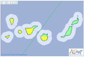 Gelber Alarm am Freitag und Samstag: Wind und Regen auf La Palma. Graphik: AEMET