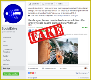 Immer wieder in den sozialen Netzwerken: Die Fakenews übers Rauchverbot im Auto in Spanien.