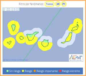Wetterwarnung: Wind und hohe Wellen auf den Kanarischen Inseln - auch auf La Palma. Grafik: AEMET