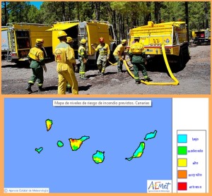 Cabildo-Mitarbeiter üben den Ernstfall: Die AMET-Waldbrandrisiko-Karte für Montag, 10. Juli 2017, zeigt, dass auf La Palma nicht mehr viel im grünen Bereich ist.