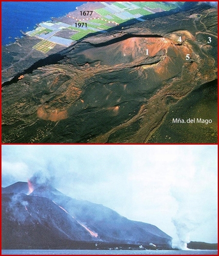 1971 und heute: Die Lava des Teneguía schuf neues Land. Fotos: zur Verfügung gestellt von