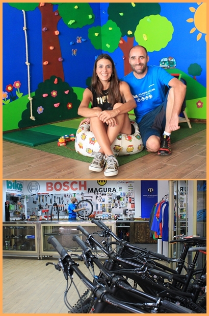 Philipp und seine Lebensgefährtin Acerina in ihrem Office in Puerto Naos: Jede Menge Platz für die Bike-Reparatur und zum Fachsimpeln. Fotos: La Palma 24