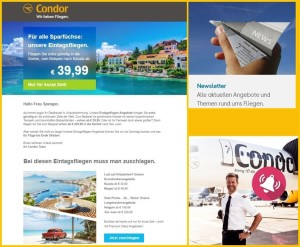 "Besonderangebote": Die findet man über den Condor-Preisalarm oder den Newsletter. 