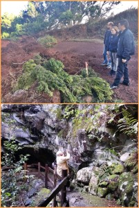 Regenschäden in Garafía: Nieves Lady Barreto bei der Besichtigung (Foto oben). Das untere Bild zeigt, dass die Petroglyphen in La Zarza unbeschädigt blieben.