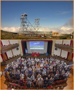 LST-Prototyp auf dem Roque (Foto oben): fehlt nur noch das Spiegel-Panel - das CTA-Konsortium war bei seinem Kongress auf La Palma zufrieden (Foto unten). Pressefotos IAC