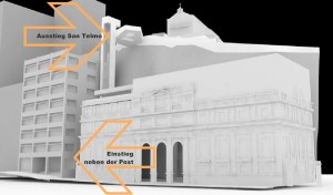 Der geplante Stadtlift: von der Plaza de la Concepciín 35 Höhehnmeter hinauf direkt zur Kirche von San Telmo.