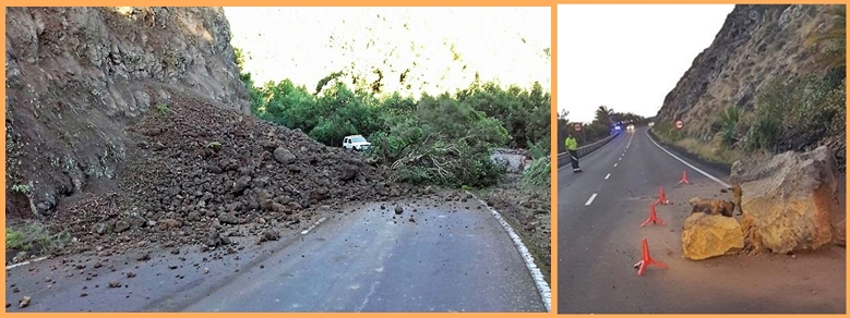 Schwerer Erdrutsch an der LP-3. Die Hauptstraße zwischen dem Osten und dem Westen von La Palma musste Ende der vergangenen Woche oberhalb des Neuen Tunnels wegen schwerer Steinschläge geschlossen werden. Der Verkehr wurde während der Aufräumarbeiten durch Teams des Cabildo zweispurig durch den Neuen Tunnel geleitet. In der Cumbre hatte es zwei Erdrutsche gegeben – tonnenschwere Gesteinsbrocken fielen einmal am vergangenen Donnerstag und nochmal am Samstag auf die LP-3.