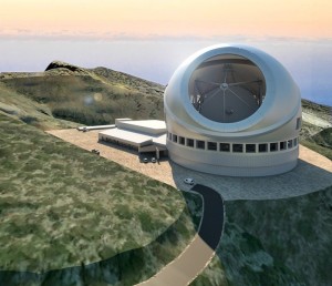 Modell des Thirty Meter Telescopes: Hier eine Visualisierung vom Standort La Palma. Foto: TMT-Konsortium