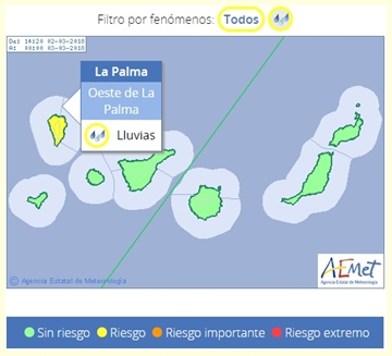 Die AEMET gibt am Freitagmittag wieder Alarm Gelb für Starkregen auf La Palma: Damit rauscht die vierte Unwetterwelle in Serie über die Insel.