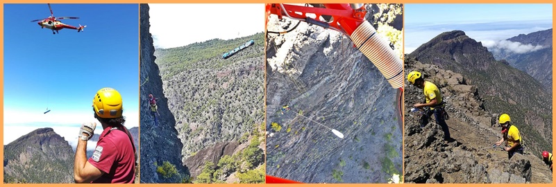 Heli-Flüge über La Palma. Am vergangenen Freitag sah und hörte man öfter mal den Helikopter der Grupo de Emergencias y Salvamento (GES) über die Insel fliegen - allerdings war dies kein Notfall-Einsatz. Wie das Kanarenministerium für Territorialpolitik, Nachhaltigkeit und Sicherheit mitteilte, war eine Übung im Gange: In der Caldera de Taburiente wurde die Rettung eines Verunglückten in den Bergen simuliert, an der auch Freiwillige der AEA und Personal aus dem Nationalpark beteililgt waren. Fotos: Ministerium