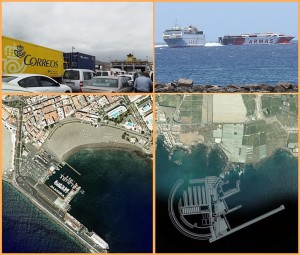 Los Cristianos: Der Südhafen von Teneriffa (Fotos 1,2 und 3 von oben) ist sehr stark von den Fähren aus La Palma, La Gomera und El Hierro frequentiert und zu gewissen Zeiten völlig überlastet. Als Alternative gibt es das Projekt eines Hafe