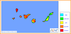 Waldbrandrisiko: Auf La Palma derzeit im dunkelroten Extrembereich! Grafik: AEMET