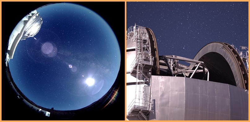 Neue Kameras im GTC. Im Gran Telescopio de Canarias (GTC) auf dem Roque de Los Muchachos gehen zwei neue Kameras in Betrieb. Die eine garantiert mittels einer 360-Grad-Fischaugenlinse eine vollständige Sicht auf den Nachhimmel. Dank ihr können Wetterveränderungen beobachtet werden, um einen sicherern Betrieb des aktuell größten Spiegelteleskops der Welt zu gewährleisten. Darüber hinaus kann dieses Auge ins All Spuren von Meteoren als Basis zur Berechnung ihrer Flugbahnen aufzeichnen. Die zweite neue Kamera wird im Sekundärspiegel des Teles installiert und liefert ein ständiges astronomisches Bild vom Zielfeld mit einem Blickwinkel von 25 x 17 Grad. Nach Angaben des GTC sollen Bilder der beiden Kameras über das Programm der spanischen Wissenschafts- und Technologiestiftung Fundación Española para la Ciencia y Tecnología (FECYT) namens Open doors to the largest telescope in the world künftig im Internet öffentlich zugänglich gemacht werden. Es gibt darüber noch keine Details, wir berichten weiter.