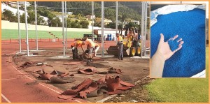 Miraflores-Stadion: Der neue, blaue Bahnbelag soll zehn Jahre halten! Foto: Stadt