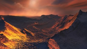 The nearest single star to the Sun hosts an exoplanet at least 3.2 times as massive as Earth — a so-called super-Earth. Data from a worldwide array of telescopes, including ESO’s planet-hunting HARPS instrument, have revealed this frozen, dimly lit world. The newly discovered planet is the second-closest known exoplanet to the Earth and orbits the fastest moving star in the night sky. This image shows an artist’s impression of the planet’s surface.