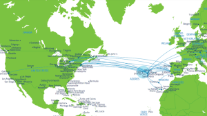 Routen der Azores Airlines: Von dem portugiesischen Archipel im Atlantik fliegt SATA schon lange in die USA.