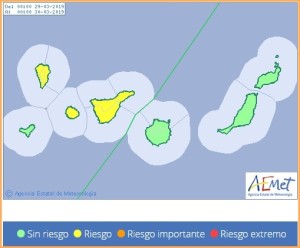 Regenfront im Anzug: Am Freiag ist der gelbe Alarm ausgerufen. Grafik: AEMET